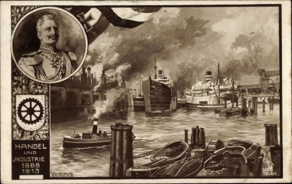 Artist PC Schulze, Hans Rudolf, trade and industry 1888-1913, port, Kaiser Wilhelm II.