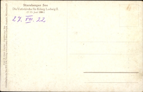 Artist Postcard Diemer, Zeno, Berg am Starnberger See in Upper Bavaria, Votivkirche