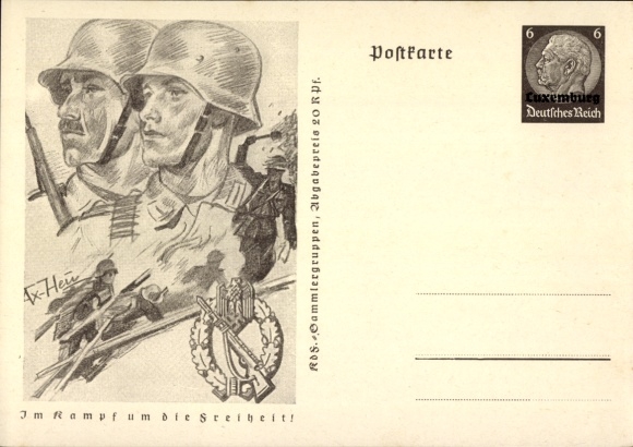 Postal stationery artist Postcard v. Axster Heudtlaß, W., In the fight for freedom, Wehrmacht, hand grenade