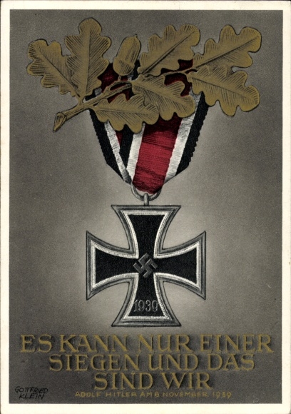 Postal stationery artist Postcard Klein, G., Only one can win and that is us, quote from Adolf Hitler