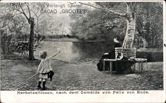 Künstler Ak Ende, F. von, Herbstzeitlosen, Werbung Cacao Grootes