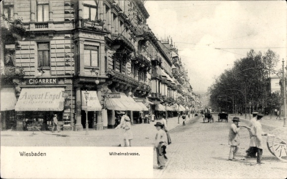 Ak Wiesbaden in Hessen, Wilhelmstraße, Cigarre, August Engel,  Architektur