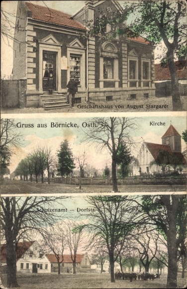 Ak Börnicke Nauen im Havelland, Geschäftshaus August Stargardt, Kirche, Schulzenamt, Dorfstraße
