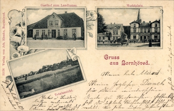 Ak Bornhöved in Holstein, Gasthof zum Landhause, Marktplatz, Gesamtansicht