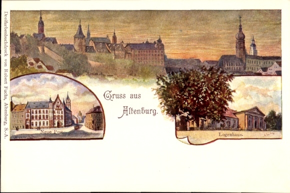 Artist Postcard Altenburg in Thuringia, Castle, New Post Office, Lodge House