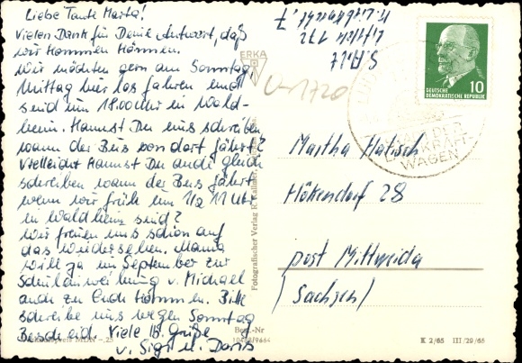 Postcard Ludwigsfelde in Brandenburg, clubhouse JWL, high school, post office, monument