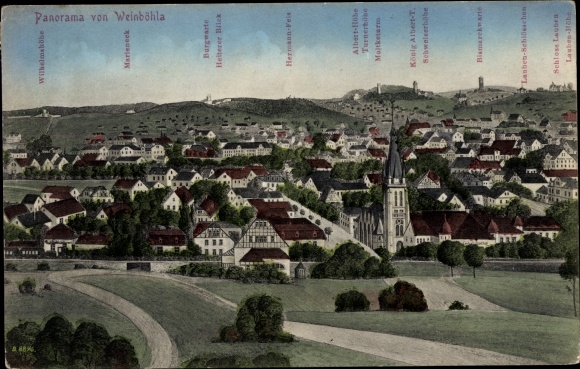 Ak Weinböhla in Sachsen, Blick auf den Ort, Burgwarte, Wilhelmshöhe, König Albert Turm