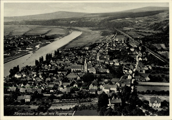 Postcard Kleinwallstadt in Lower Franconia, aerial photograph