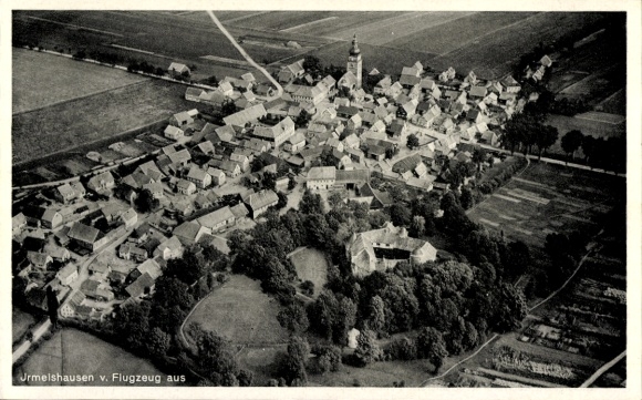 Postcard Irmelshausen Höchheim in Lower Franconia, aerial photograph