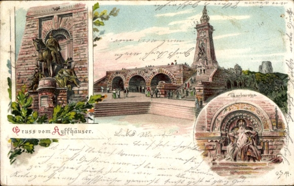 Litho Steinthaleben Kyffhäuserland in Thüringen, Denkmal, Barbarossa, Kaiserstatue