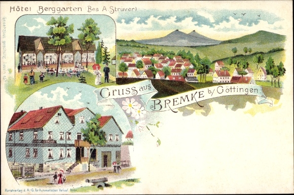 Chromo-Litho Bremke Gleichen district of Göttingen, Hotel Berggarten, total view
