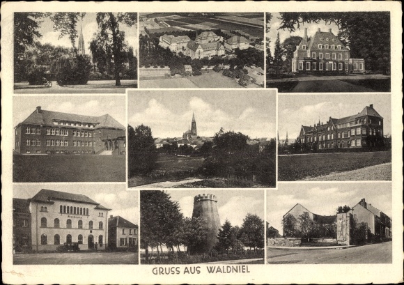 Ak Waldniel, verschiedene Ortsansichten, Rathaus, Turm
