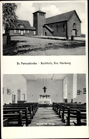 Ak Buchholz in der Nordheide, Sint-Pieterskerk, binnen en buiten