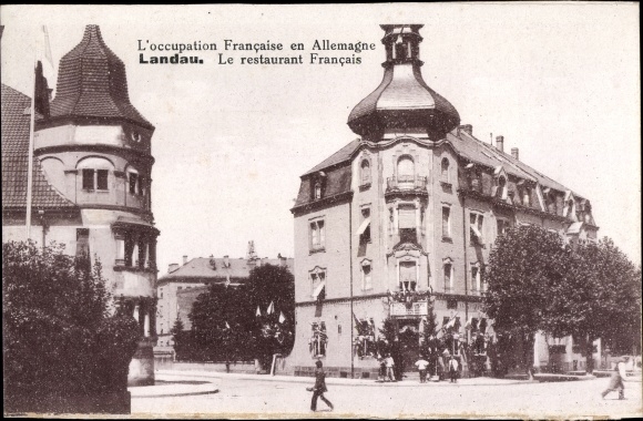 Postcard Landau in der Pfalz, The occupation, the French restaurant
