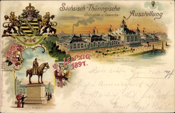 Wappen Litho Leipzig in Sachsen, Industrie- und Gewerbeausstellung 1897, Haupthalle für Maschinen
