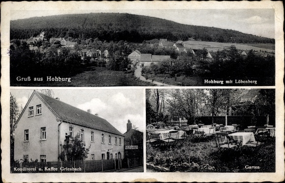 Ak Hohburg Lossatal in Sachsen, Hohburg mit Löbenberg, Konditorei und Kaffee Griesbach
