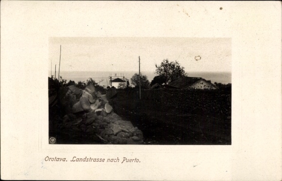 Postcard Orotava Tenerife Canary Islands Spain, black landscape, country road, houses, sea...