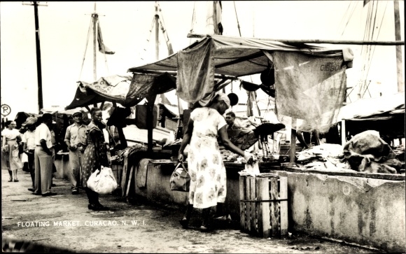 Ak Curaçao, Floating Market, Marktstände auf Booten