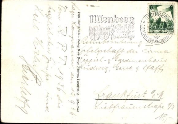 Postcard Nuremberg, Reich Party Rally, SA Camp Langwasser, Flag Pyramids