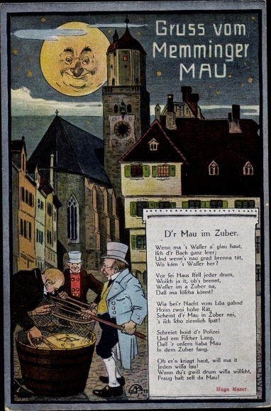 Artist PC Memmingen on the Iller Swabia, Memminger Mau, moon face, D&#39;r Mau in the tub