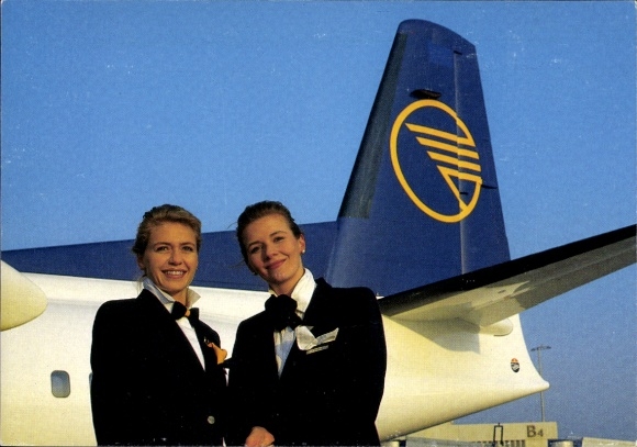 Postcard passenger aircraft Lufthansa CityLine, flight attendants