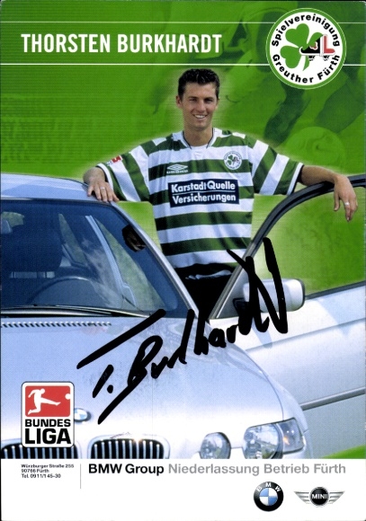 Autograph card footballer Thorsten Burkhardt, SpVgg Greuther Fürth, autograph
