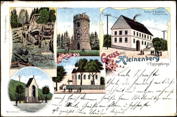 Litho Kleinenberg Lichtenau Westfalen; Gasthof, Aussichtsturm, Kapelle