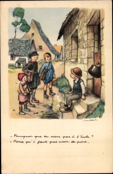 Artist Postcard Poulbot, National League against the Slums, Why don&#39;t you come to school