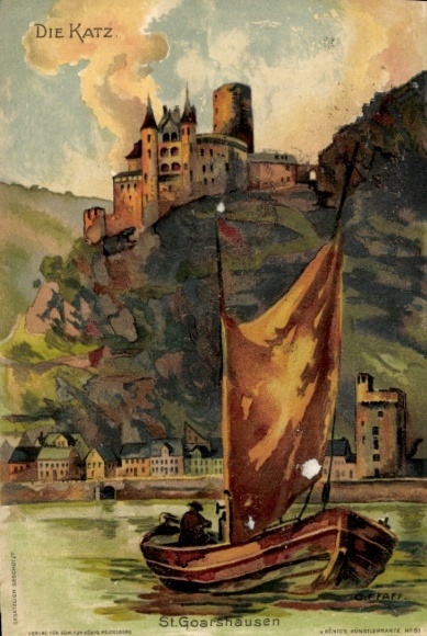 Künstler Litho Sankt Goarshausen am Rhein, Burg Katz