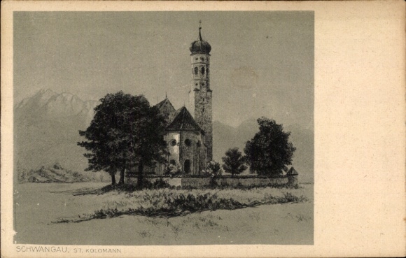 Artist Postcard Neumann, J., Schwangau in the Ostallgäu district, The Church of St. Kolomann