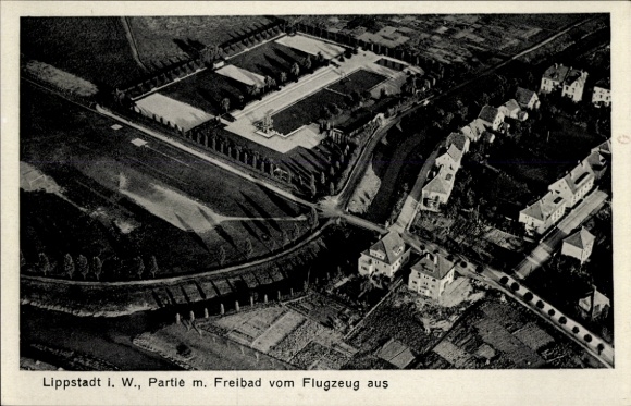 Postcard Lippstadt in Westphalia, aerial view of outdoor swimming pool, residential areas, cityscape