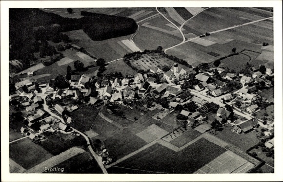 Postcard Landsberg am Lech Upper Bavaria, aerial view of Erpfting, rural surroundings, architecture