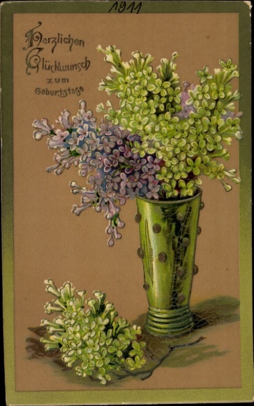 Postcard Happy Birthday, Lilac, Flower Vase