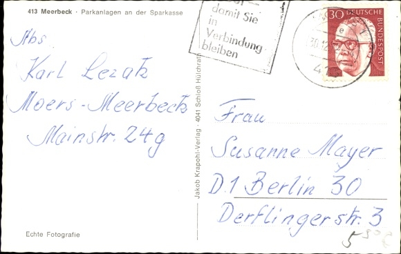 Postcard Meerbeck in Schaumburg, parks at the Sparkasse
