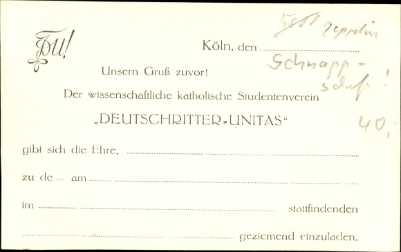 Photo Cologne on the Rhine, zeppelin over the city, invitation of the German Knights Unita