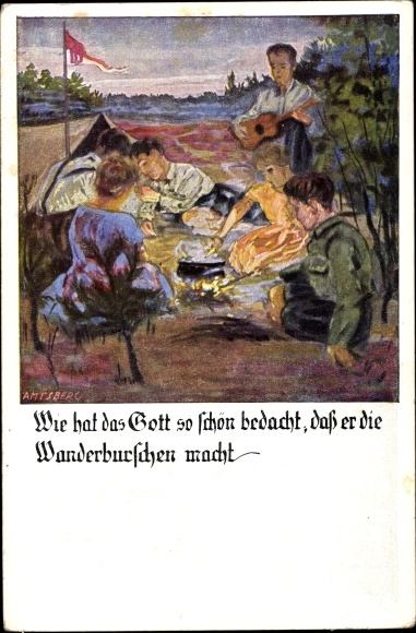 Kunstenaarskaart Amtsberg, Otto, hoe heeft God het zo mooi bedacht, rondtrekkende jongens, Duitse gymnastiek