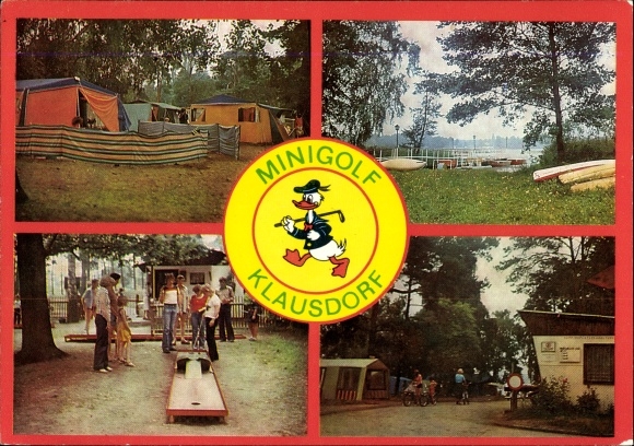 Postcard Klausdorf am Mellensee Brandenburg, miniature golf, campsite, Donald Duck
