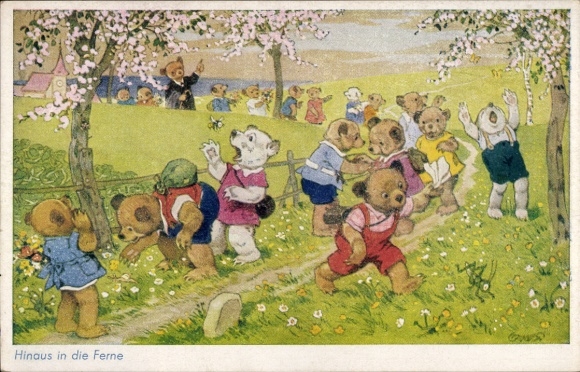 Artist Postcard Baumgarten, Fritz, Out into the Distance, Bears