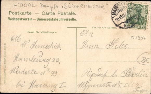 Postcard Steamer Mayor, German East Africa Line, DOAL