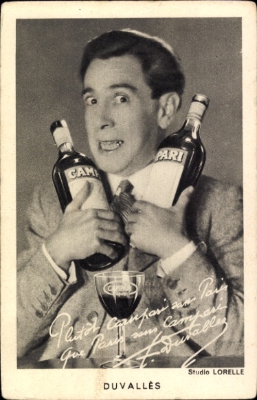 Ak Man met twee flessen, reclame, David Campari, Duvalles