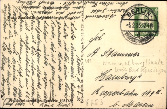 Ansichtkaart Hammelburg, kasteel Saaleck, WHW Das Schöne Deutschland, afbeelding 164