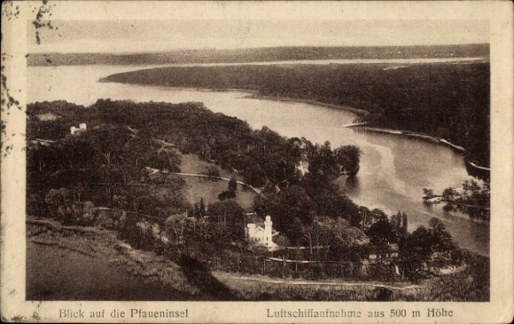 Postcard Berlin Zehlendorf, view of the Peacock Island, aerial photograph