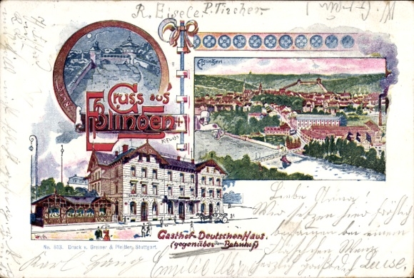 Künstler Ak Fuchs, K., Esslingen am Neckar, Gasthof zum Deutschen Haus, Panorama