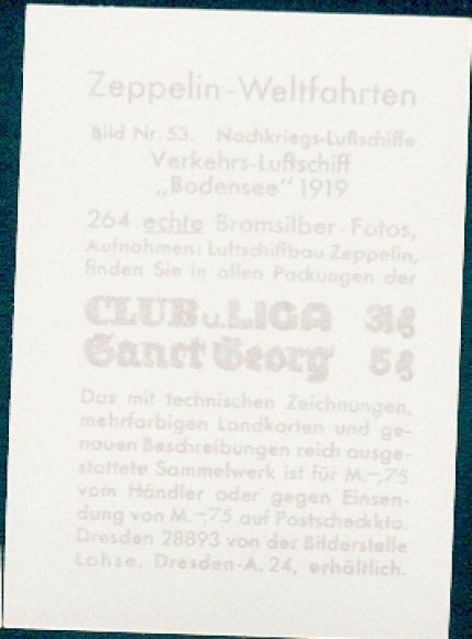 Collecting picture Zeppelin world trips No. 53 post-war airships, traffic airship &quot;Bodensee&quot; 1919