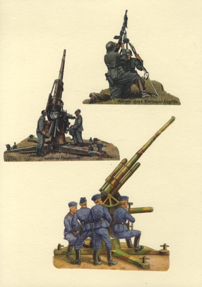 3 wafers, WW2, Wehrmacht, soldiers at guns, size approx. 16 x 12 cm and 10 x 10 cm