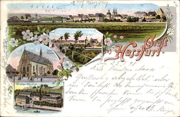 Litho Haßfurt am Main Unterfranken, Gesamtansicht, Kapelle, Wildbad