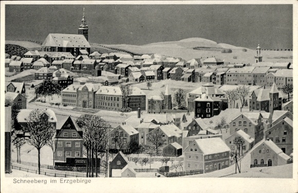 Postcard Schneeberg in the Ore Mountains, view of the town, church