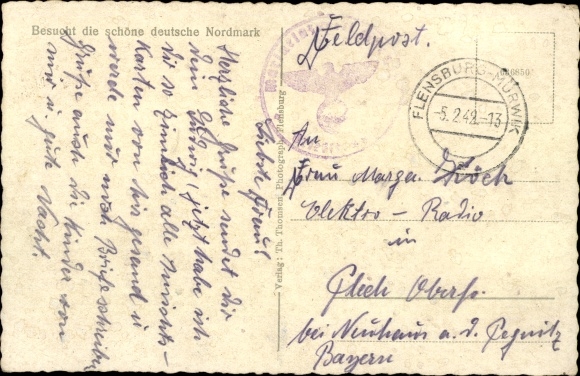 Postcard Glücksburg on the Baltic Sea, steamer at the pier