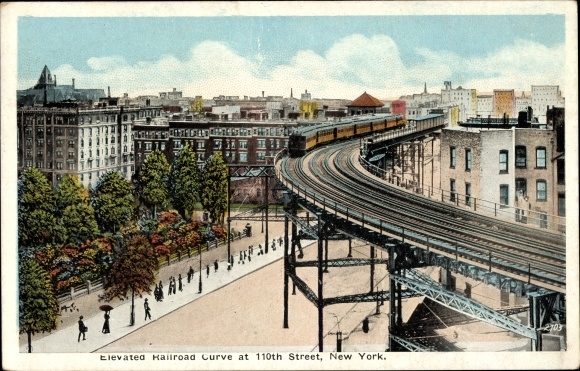AK New York City USA, elevated train curve at 110th Street