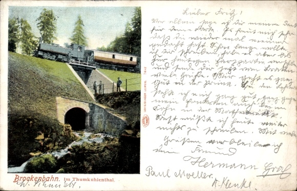 Postcard Hasserode Wernigerode am Harz, Brockenbahn in Thumkuhlental, steam locomotive